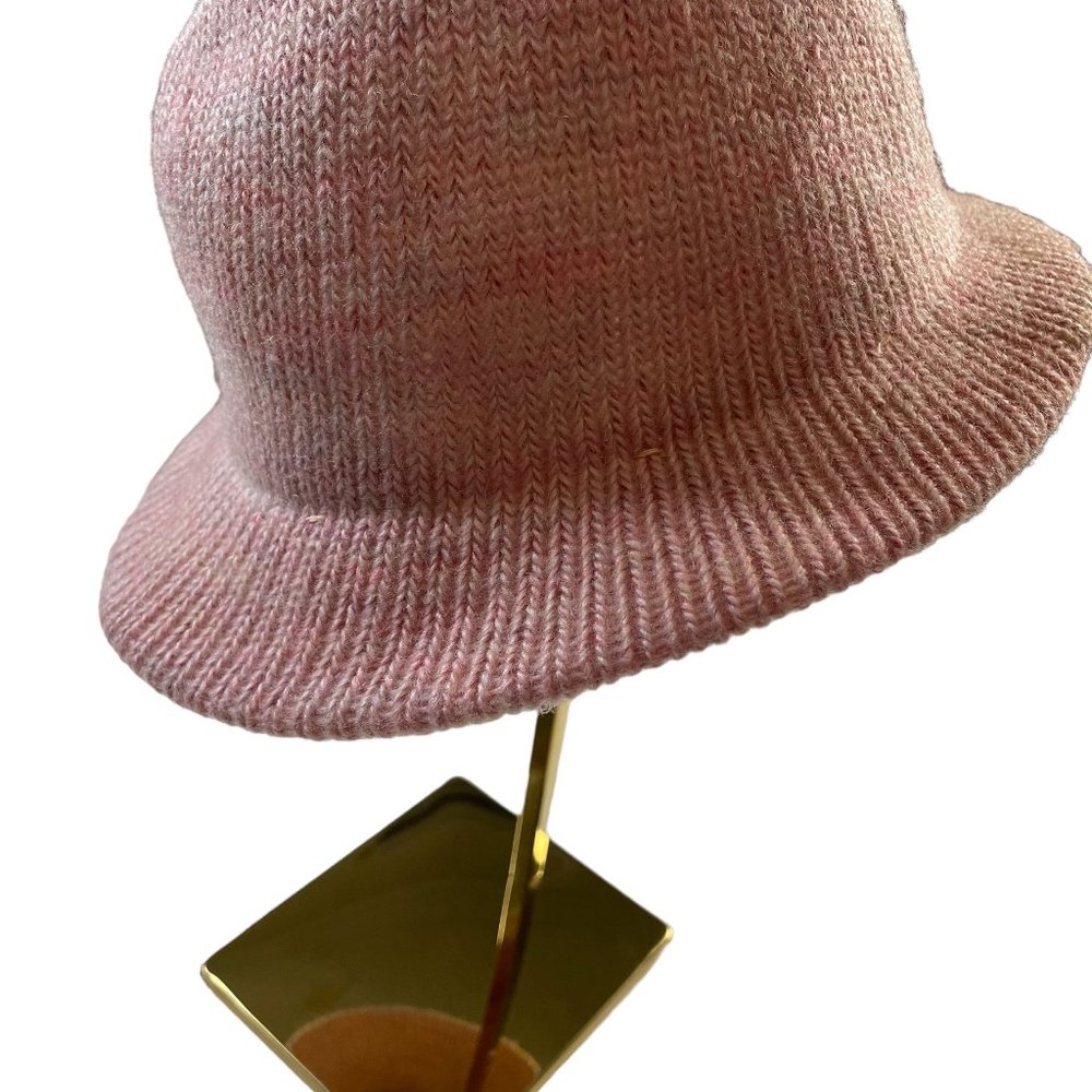 Vintage HANSEN Womens Pink Knit Bucket Brim Warm Winter Hat One Size